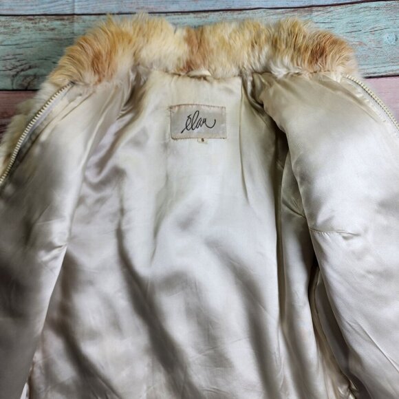 Vintage Elan Rabbit Fur Jacket Beige & Camel Striped Pattern Warm Soft Small S - Picture 8 of 15